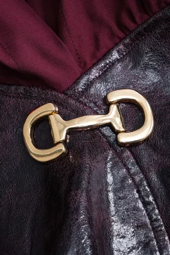 MICAS Long Sleeve Dresses|Mini Dresses-Faux Leather Metallic Patchwork Long Sleeve Mini Dress BURGUNDY