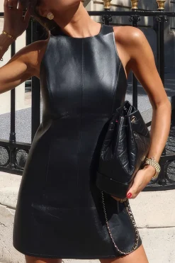 MICAS Mini Dresses-Faux Leather Mini Dress BLACK