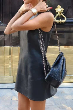 MICAS Mini Dresses-Faux Leather Mini Dress BLACK