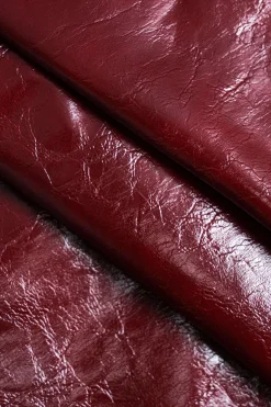 MICAS Long Sleeve Tops|Long Sleeves Tops-Faux Leather One Shoulder Asymmetrical Long-Sleeve Shirt BURGUNDY