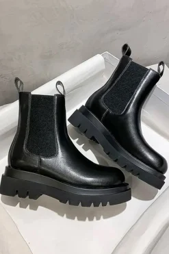 MICAS Shoes|Boots-Faux Leather Patchwork Ankle Boots BLACK