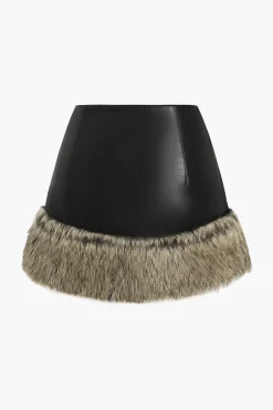 MICAS Skirts-Faux Leather Patchwork Fur Skirt BLACK