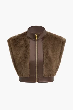 MICAS Skirt Sets-Faux Leather Patchwork Fur Skirt Set