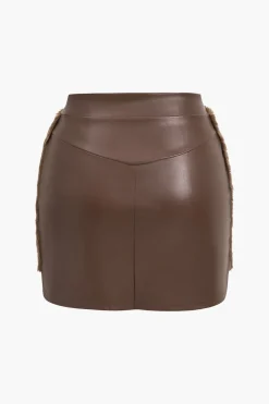 MICAS Skirt Sets-Faux Leather Patchwork Fur Skirt Set