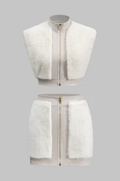 MICAS Skirt Sets-Faux Leather Patchwork Fur Skirt Set