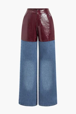 MICAS Jeans-Faux Leather Patchwork Jeans