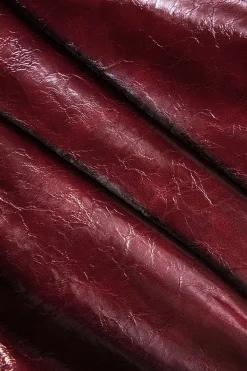 MICAS Long Sleeve Dresses|Mini Dresses-Faux Leather Patchwork Long Sleeve Round Neck Mini Dress BURGUNDY