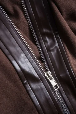 MICAS Long Sleeve Dresses|Mini Dresses-Faux Leather Patchwork Long Sleeve Mini Dress BROWN