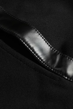 MICAS Mini Dresses|Long Sleeve Dresses-Faux Leather Patchwork Long Sleeve One Shoulder Cut Out Mini Dress BLACK