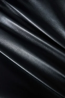 MICAS Long Sleeve Dresses|Mini Dresses-Faux Leather Patchwork Long Sleeve Mini Dress