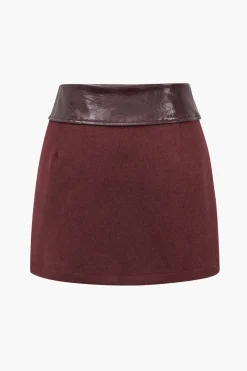 MICAS Skirts-Faux Leather Patchwork Mini Skirt BURGUNDY