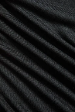 MICAS Long Sleeve Dresses|Mini Dresses-Faux Leather Patchwork Mock Neck Mini Dress BLACK