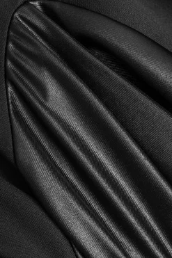 MICAS Long Sleeve Dresses|Mini Dresses-Faux Leather Patchwork Round Neck Long Sleeve Mini Dress BLACK