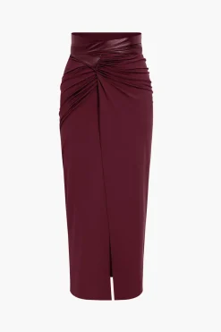 MICAS Skirts-Faux Leather Patchwork Ruched Skirt