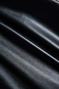 MICAS Long Sleeve Dresses|Mini Dresses-Faux Leather Patchwork Ruffle Ruched Long Sleeve Mini Dress BLACK