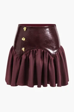 MICAS Skirts-Faux Leather Patchwork Skirt BURGUNDY