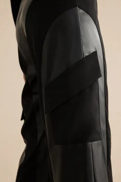 MICAS Pants-Faux Leather Patchwork Trousers BLACK