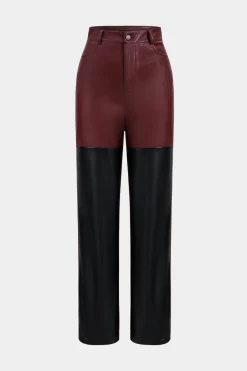MICAS Pants-Faux Leather Patchwork Trousers Contrast Color