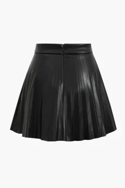 MICAS Skirts-Faux Leather Pleated Skirt BLACK