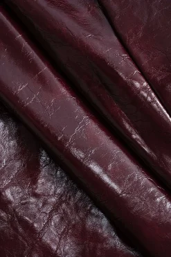 MICAS Outerwear|Blazers-Faux Leather Pocket Button Notched Lapel Blazer BURGUNDY