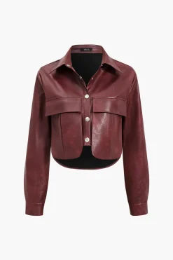 MICAS Outerwear|Outerwear-Faux Leather Pocket Jacket BURGUNDY