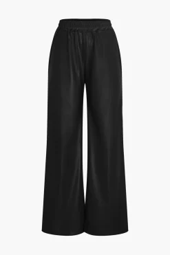 MICAS Pants-Faux Leather Pocket Wide Leg Trousers