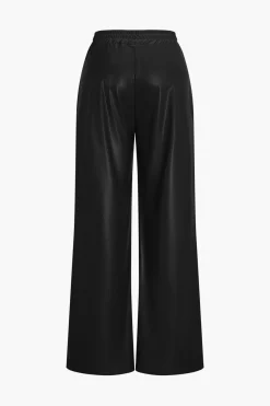 MICAS Pants-Faux Leather Pocket Wide Leg Trousers