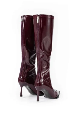 MICAS Shoes|Boots-Faux Leather Pointed Knee High Boots BURGUNDY