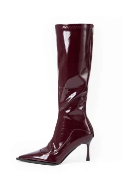 MICAS Shoes|Boots-Faux Leather Pointed Knee High Boots BURGUNDY