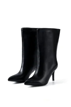 MICAS Shoes|Boots-Faux Leather Pointed Toe Ankle Boots BLACK