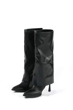 MICAS Shoes|Boots-Faux Leather Pointed Toe Knee High Boots BLACK