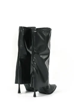 MICAS Shoes|Boots-Faux Leather Pointed Toe Knee High Boots BLACK
