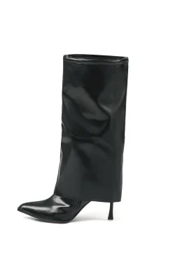 MICAS Shoes|Boots-Faux Leather Pointed Toe Knee High Boots BLACK