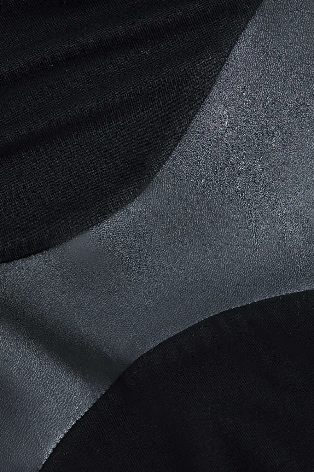 MICAS Long Sleeve Dresses|Mini Dresses-Faux Leather Round Neck Patchwork Mini Dress BLACK