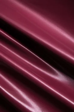 MICAS T-Shirts-Faux Leather Ruched Asymmetrical Short Sleeve T-Shirt MAROON