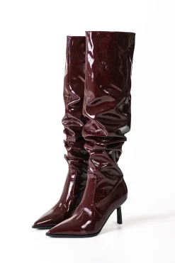 MICAS Shoes|Shoes-Faux Leather Ruched Pointed Toe Knee High Boots