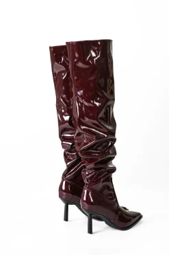 MICAS Shoes|Shoes-Faux Leather Ruched Pointed Toe Knee High Boots