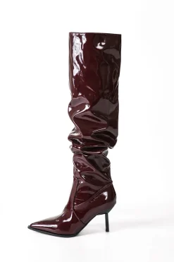 MICAS Shoes|Shoes-Faux Leather Ruched Pointed Toe Knee High Boots