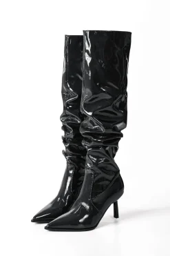 MICAS Shoes|Shoes-Faux Leather Ruched Pointed Toe Knee High Boots