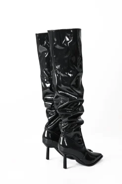 MICAS Shoes|Shoes-Faux Leather Ruched Pointed Toe Knee High Boots
