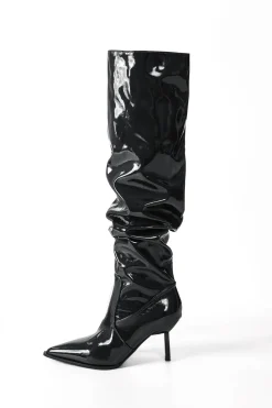 MICAS Shoes|Shoes-Faux Leather Ruched Pointed Toe Knee High Boots