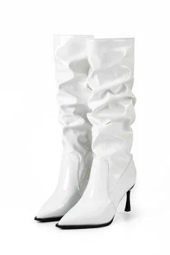 MICAS Shoes|Shoes-Faux Leather Ruched Pointed Toe Knee High Boots