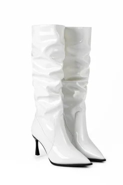 MICAS Shoes|Shoes-Faux Leather Ruched Pointed Toe Knee High Boots