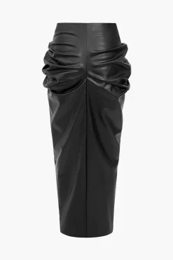 MICAS Skirts-Faux Leather Ruched Skirt BLACK