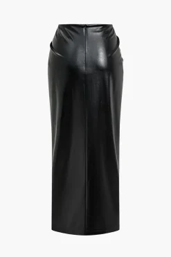 MICAS Skirts-Faux Leather Ruched Skirt BLACK
