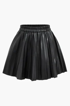 MICAS Skirts-Faux Leather Ruched Skirt BLACK