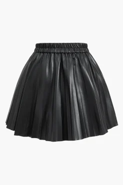 MICAS Skirts-Faux Leather Ruched Skirt BLACK