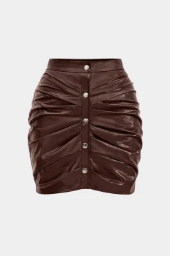 MICAS Skirts-Faux Leather Ruched Skirt