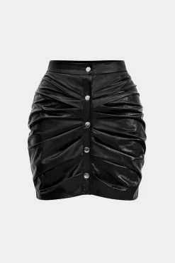 MICAS Skirts-Faux Leather Ruched Skirt