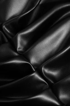 MICAS Mini Dresses-Faux Leather Ruched Strapless Sleeveless Mini Dress BLACK